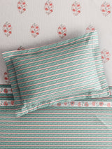 Royal Essence 100% Cotton King Bedsheet with 2 Pillow Covers | 400 TC Green Floral Digitally Printed Bedsheet Set
