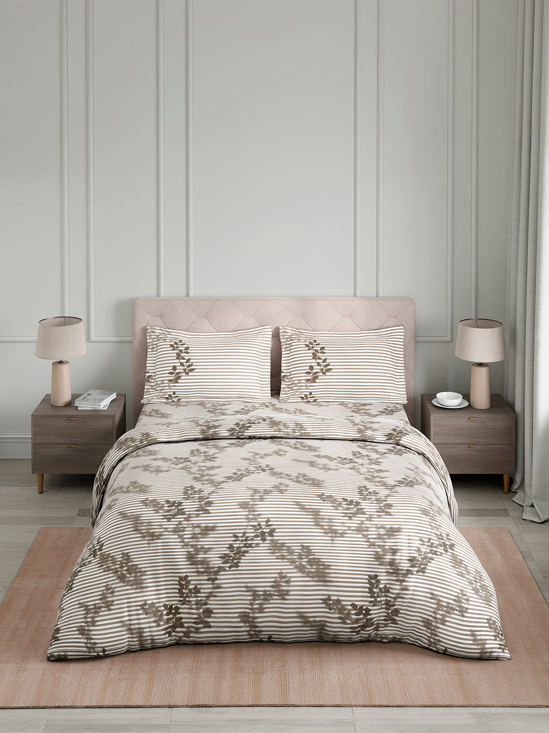 Royal Essence 100% Cotton King Bedsheet with 2 Pillow Covers | 400 TC Brown Floral Digitally Printed Bedsheet Set
