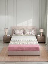 Royal Essence 100% Cotton King Bedsheet with 2 Pillow Covers | 400 TC Pink Floral Digitally Printed Bedsheet Set
