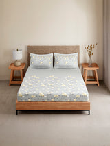Monarch Grand 100% Cotton King Bedsheet with 2 Pillow Covers | Grey Floral Bedsheet Set
