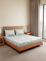 Monarch Grand 100% Cotton King Bedsheet with 2 Pillow Covers | Grey Floral Bedsheet Set