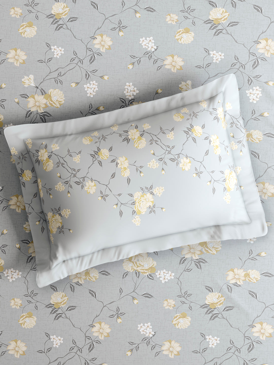 Monarch Grand 100% Cotton King Bedsheet with 2 Pillow Covers | Grey Floral Bedsheet Set
