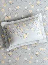 Monarch Grand 100% Cotton King Bedsheet with 2 Pillow Covers | Grey Floral Bedsheet Set
