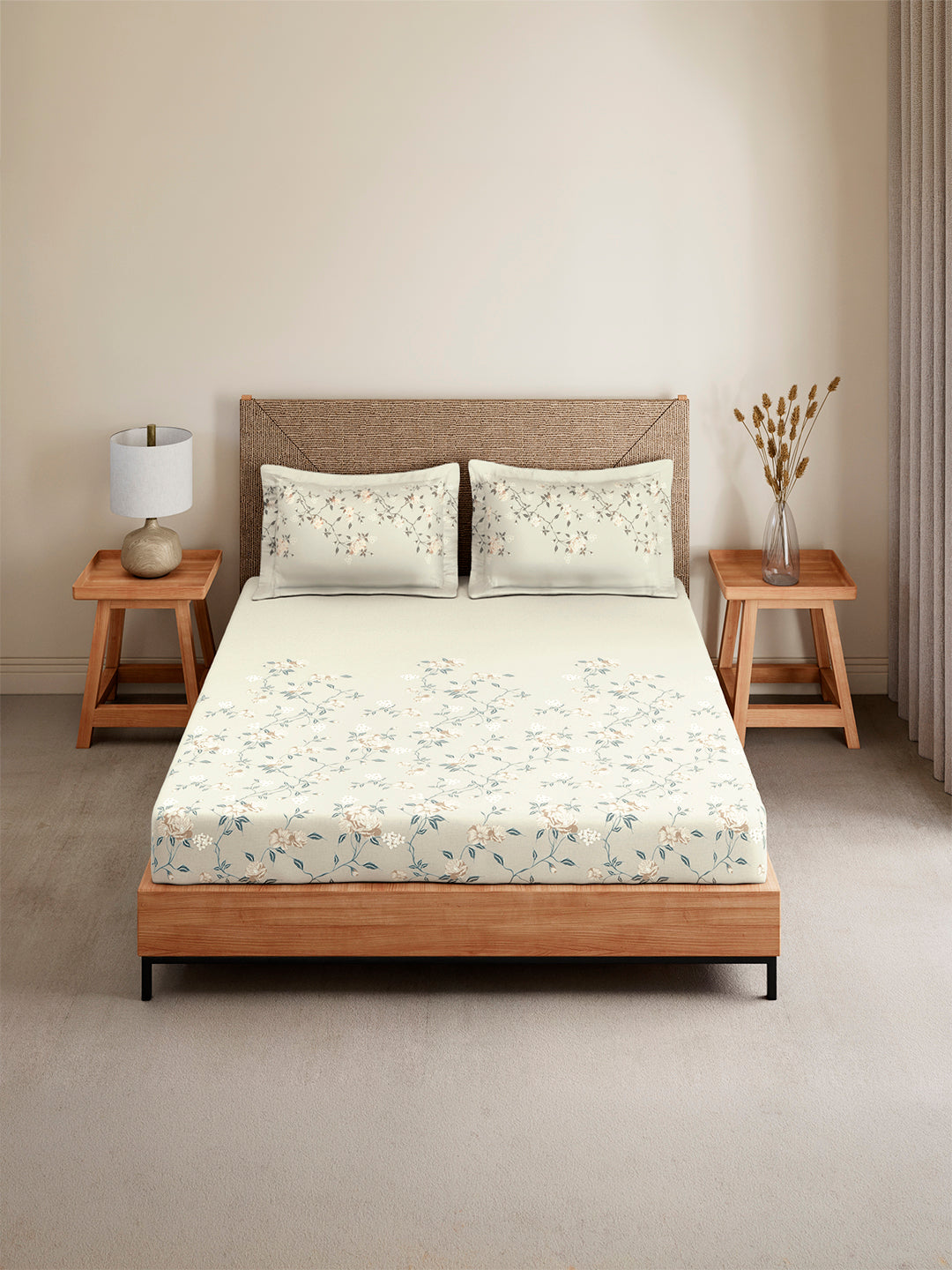 Monarch Grand 100% Cotton King Bedsheet with 2 Pillow Covers | Grey Floral Bedsheet Set