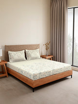 Monarch Grand 100% Cotton King Bedsheet with 2 Pillow Covers | Grey Floral Bedsheet Set