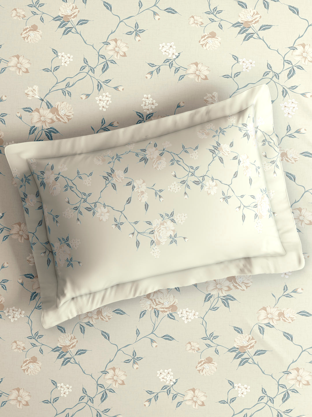 Monarch Grand 100% Cotton King Bedsheet with 2 Pillow Covers | Grey Floral Bedsheet Set