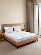 Monarch Grand 100% Cotton King Bedsheet with 2 Pillow Covers | Blue Floral Bedsheet Set