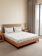 Monarch Grand 100% Cotton King Bedsheet with 2 Pillow Covers | White Floral Bedsheet Set