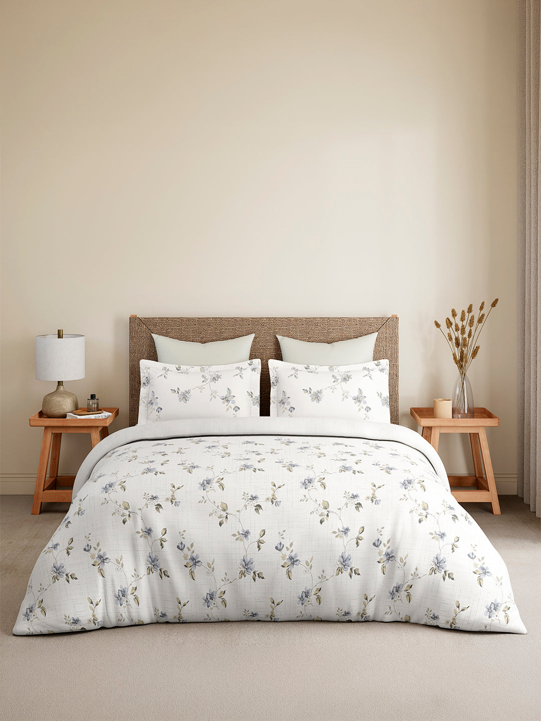 Monarch Grand 100% Cotton King Bedsheet with 2 Pillow Covers | White Floral Bedsheet Set