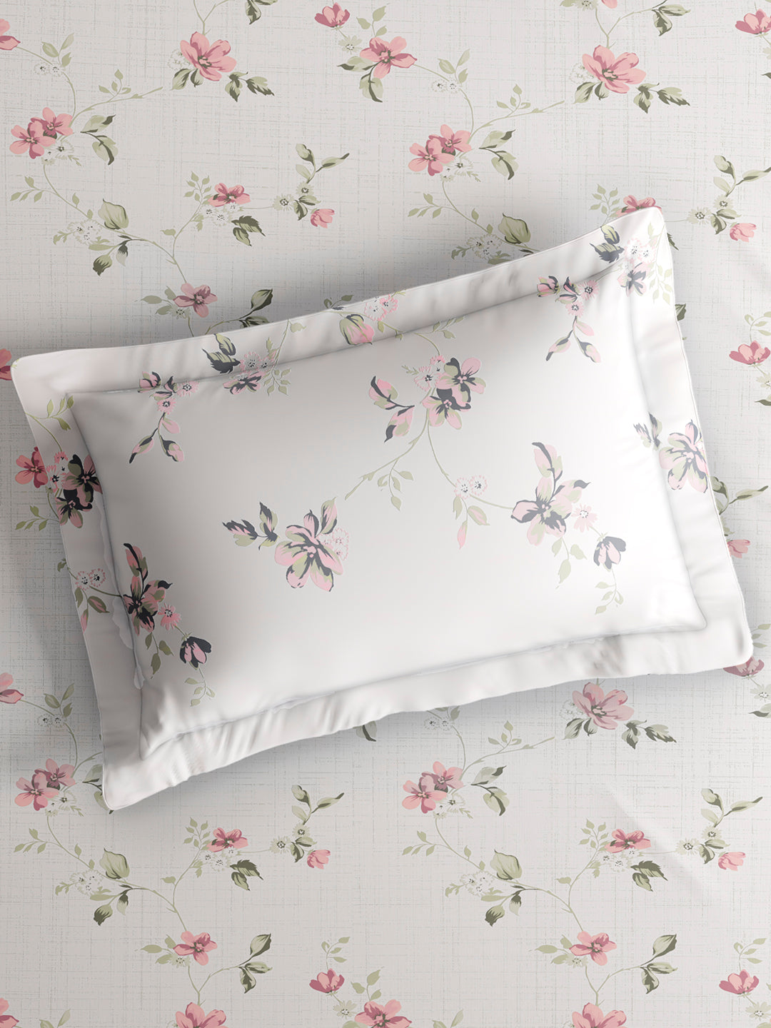 Monarch Grand 100% Cotton King Bedsheet with 2 Pillow Covers | Pink & White Floral Bedsheet Set