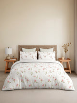 Monarch Grand 100% Cotton King Bedsheet with 2 Pillow Covers | Pink & White Floral Bedsheet Set