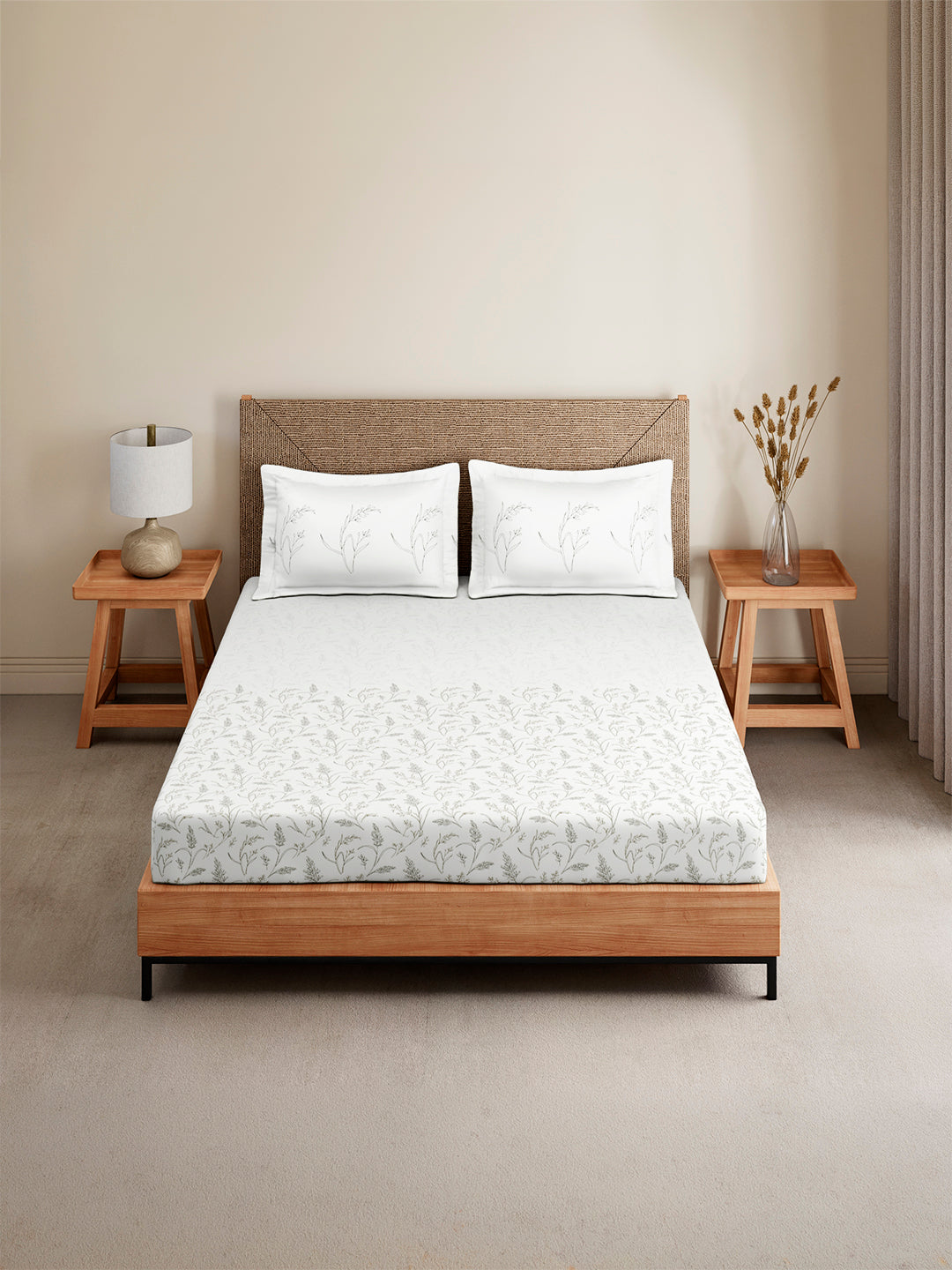 Monarch Grand 100% Cotton King Bedsheet with 2 Pillow Covers | White Floral Bedsheet Set