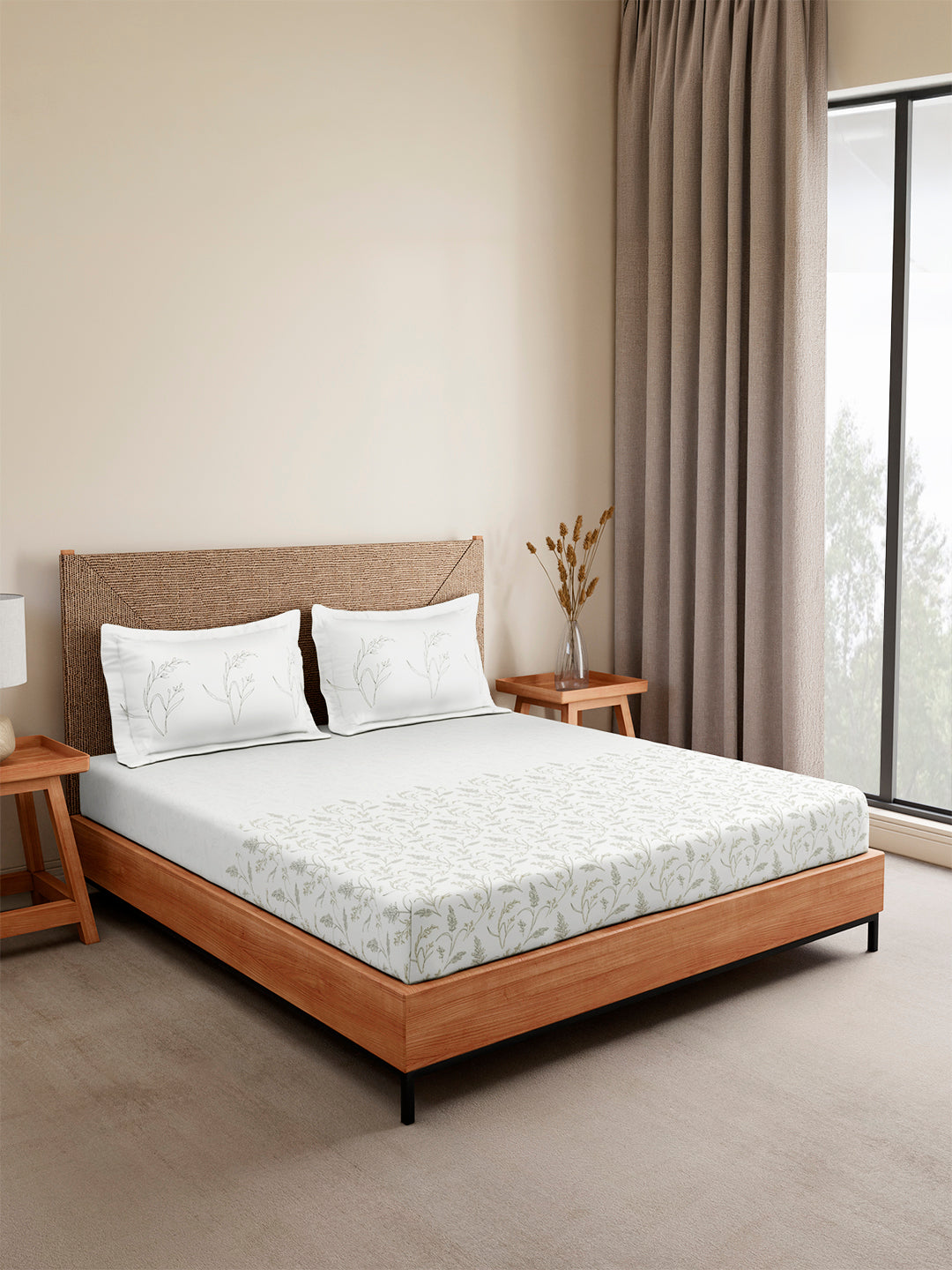 Monarch Grand 100% Cotton King Bedsheet with 2 Pillow Covers | White Floral Bedsheet Set