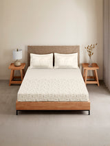 Monarch Grand 100% Cotton King Bedsheet with 2 Pillow Covers | Cream Floral Bedsheet Set