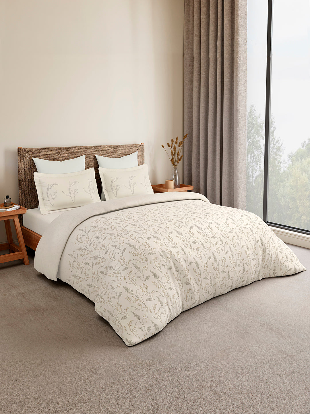 Monarch Grand 100% Cotton King Bedsheet with 2 Pillow Covers | Cream Floral Bedsheet Set