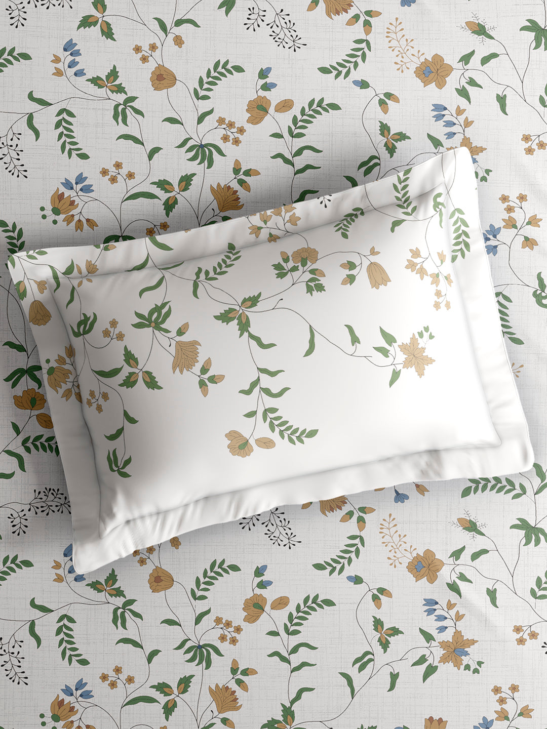 Monarch Grand 100% Cotton King Bedsheet with 2 Pillow Covers | Green & Yellow Floral Bedsheet Set