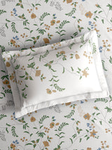 Monarch Grand 100% Cotton King Bedsheet with 2 Pillow Covers | Green & Yellow Floral Bedsheet Set