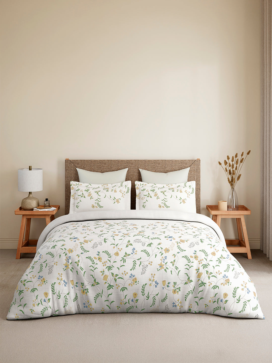 Monarch Grand 100% Cotton King Bedsheet with 2 Pillow Covers | Green & Yellow Floral Bedsheet Set