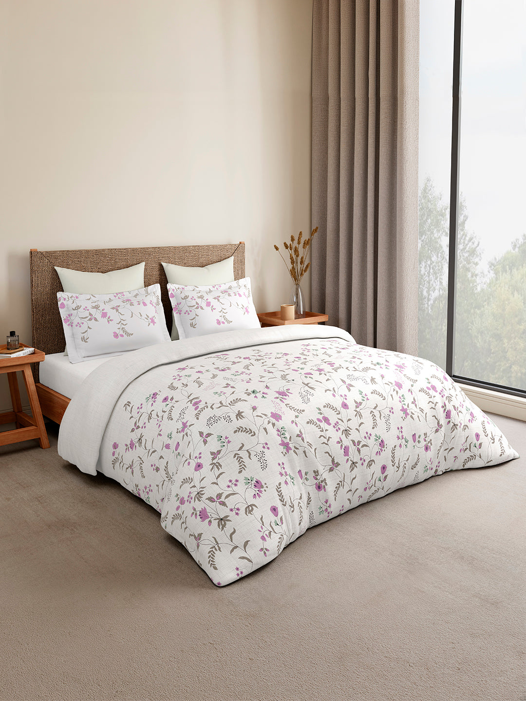 Monarch Grand 100% Cotton King Bedsheet with 2 Pillow Covers | Pink Floral Bedsheet Set