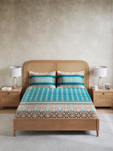 Embrace 100% Cotton King Bedsheet with 2 Pillow Covers | Blue & Red Ethnic Print Bedsheet Set