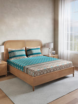 Embrace 100% Cotton King Bedsheet with 2 Pillow Covers | Blue & Red Ethnic Print Bedsheet Set