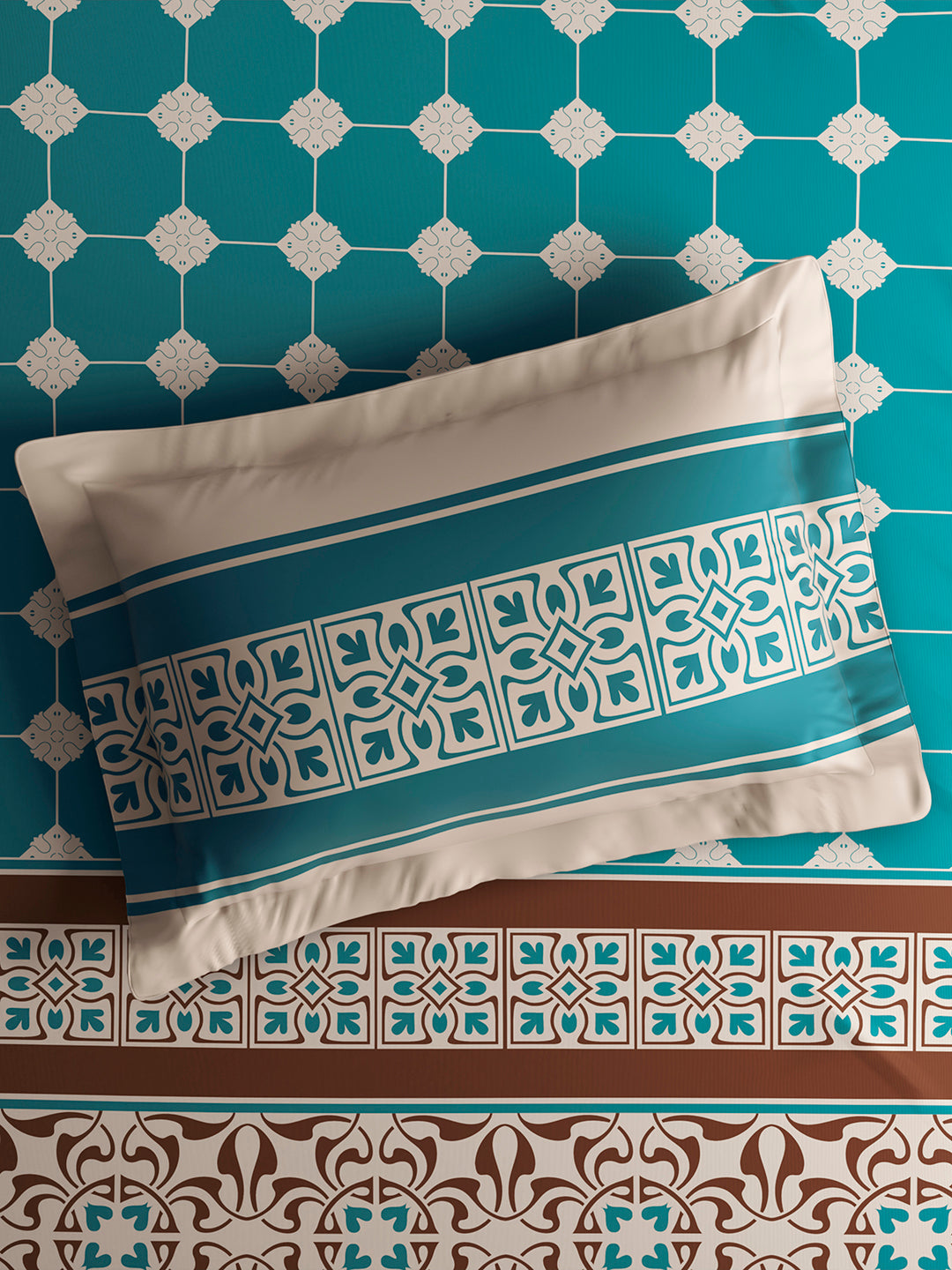 Embrace 100% Cotton King Bedsheet with 2 Pillow Covers | Blue & Red Ethnic Print Bedsheet Set