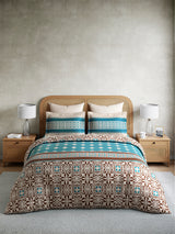 Embrace 100% Cotton King Bedsheet with 2 Pillow Covers | Blue & Red Ethnic Print Bedsheet Set