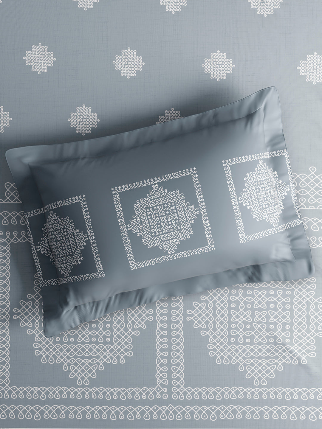 Embrace 100% Cotton King Bedsheet with 2 Pillow Covers | Grey Ethnic Print Bedsheet Set