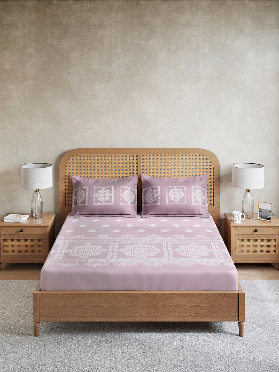 Embrace 100% Cotton King Bedsheet with 2 Pillow Covers | Purple Ethnic Print Bedsheet Set