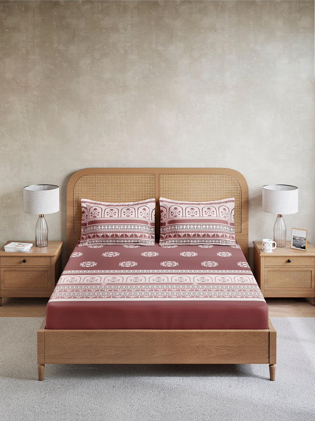 Embrace 100% Cotton King Bedsheet with 2 Pillow Covers | Brown Ethnic Print Bedsheet Set