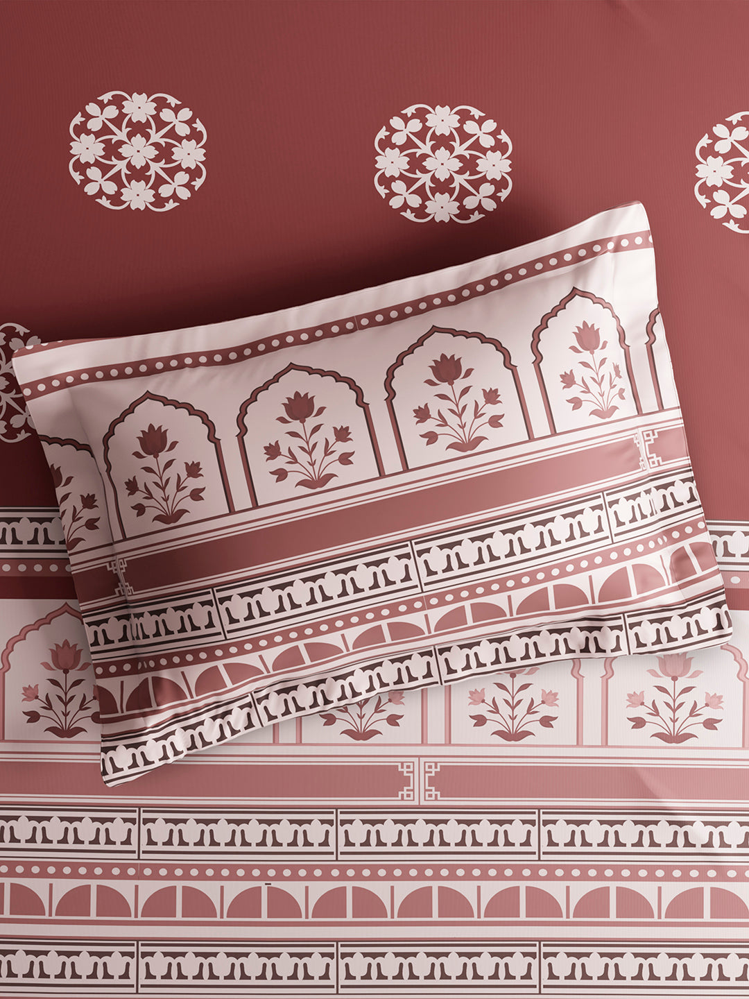 Embrace 100% Cotton King Bedsheet with 2 Pillow Covers | Brown Ethnic Print Bedsheet Set