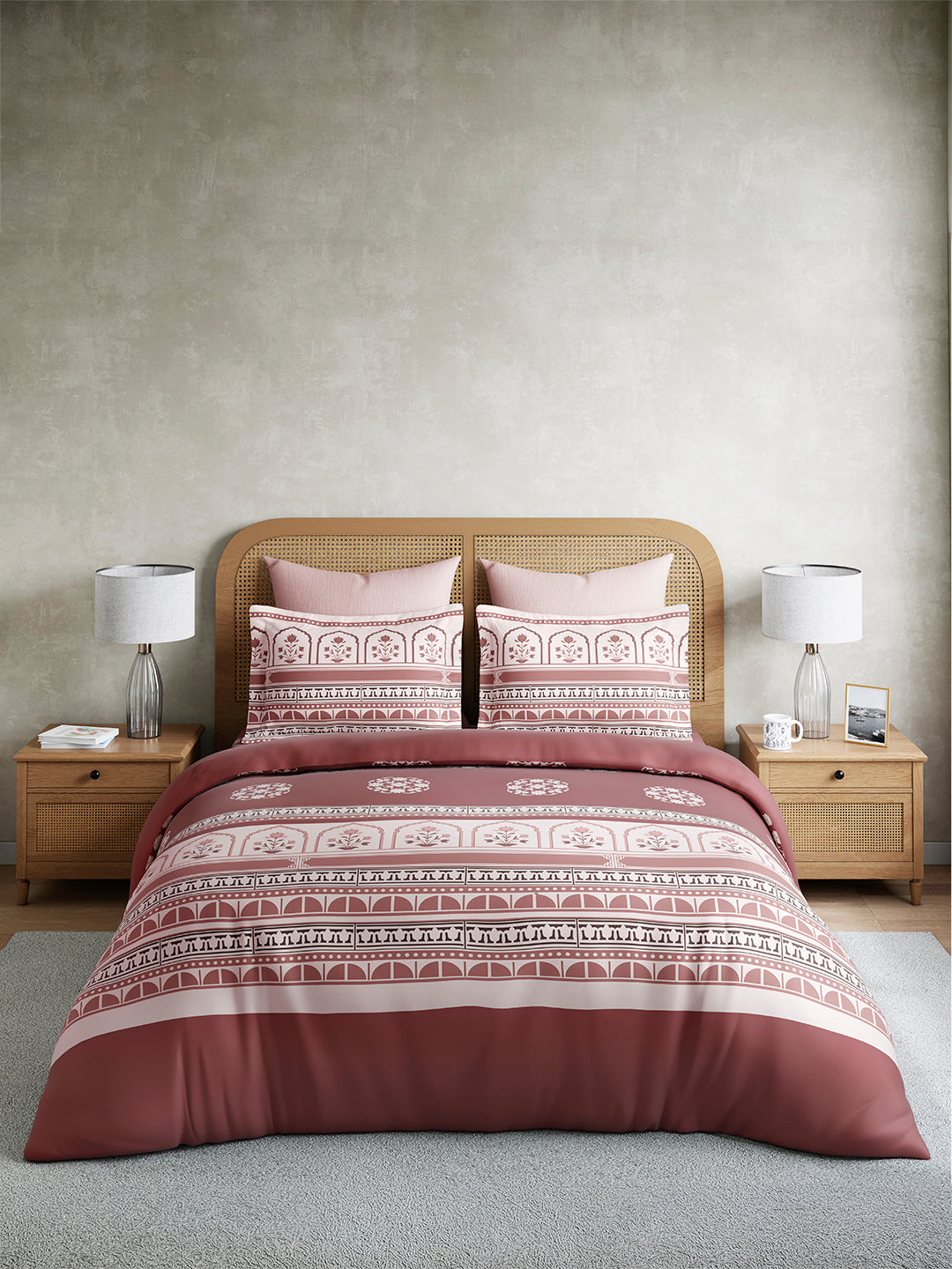 Embrace 100% Cotton King Bedsheet with 2 Pillow Covers | Brown Ethnic Print Bedsheet Set