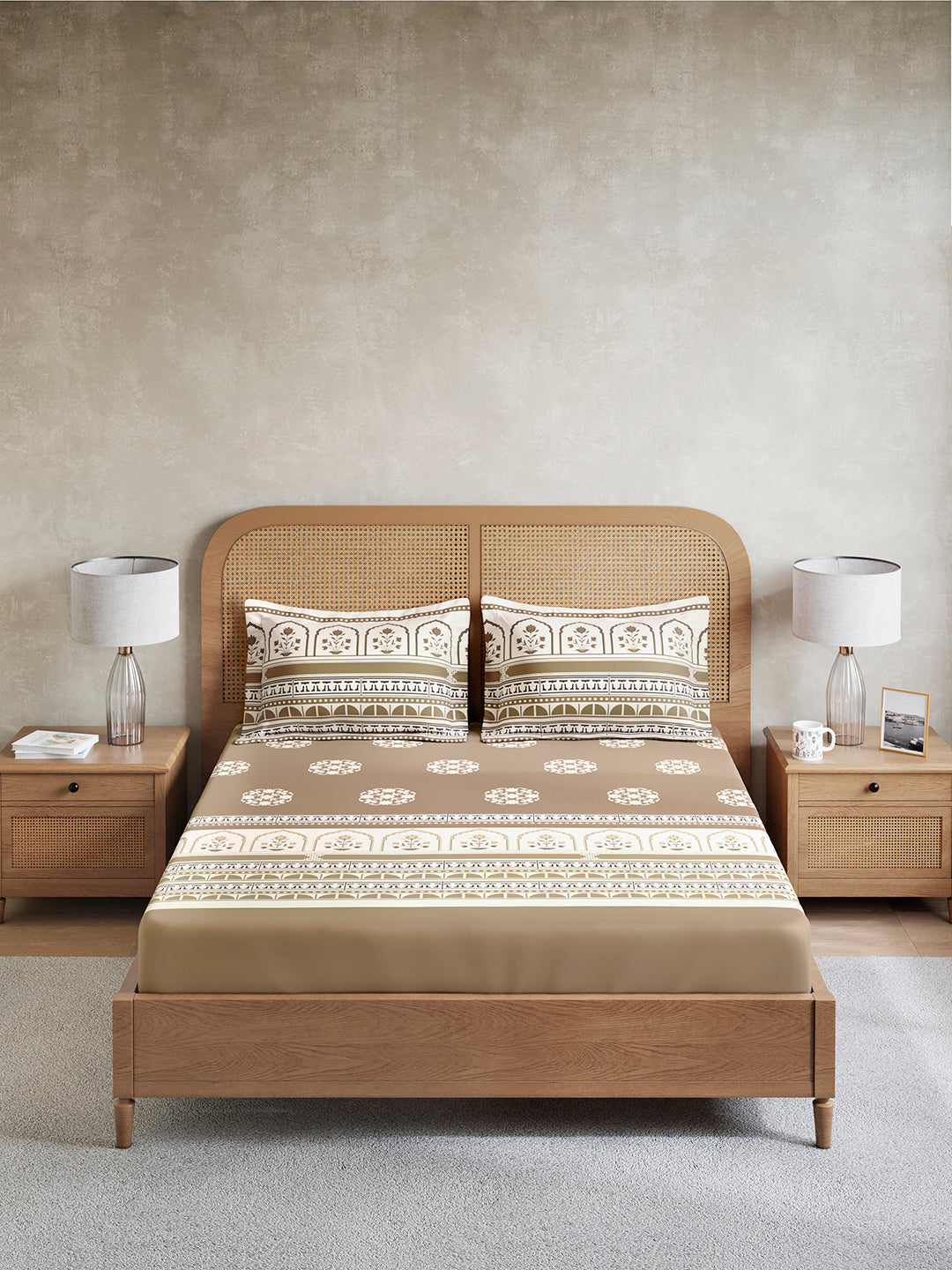 Embrace 100% Cotton King Bedsheet with 2 Pillow Covers | Brown Ethnic Print Bedsheet Set