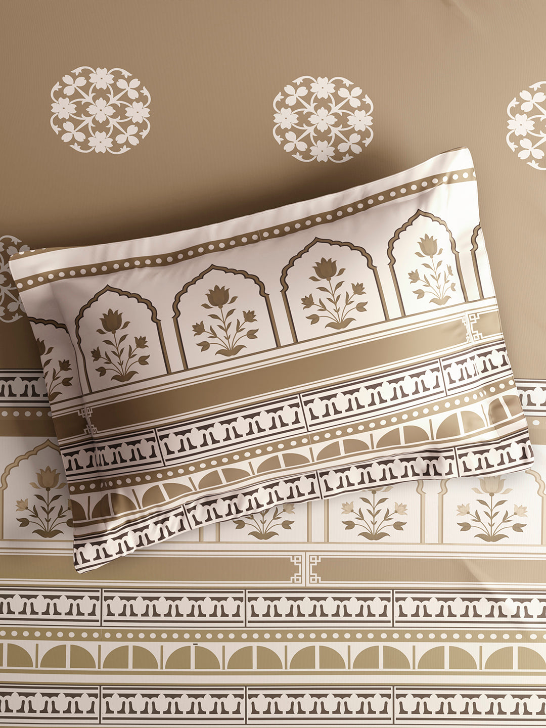 Embrace 100% Cotton King Bedsheet with 2 Pillow Covers | Brown Ethnic Print Bedsheet Set