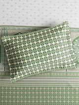 Embrace 100% Cotton King Bedsheet with 2 Pillow Covers | Green Ethnic Print Bedsheet Set