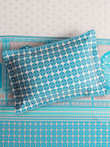 Embrace 100% Cotton King Bedsheet with 2 Pillow Covers | Blue Ethnic Print Bedsheet Set