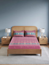 Embrace 100% Cotton King Bedsheet with 2 Pillow Covers | Pink & Blue Ethnic Print Bedsheet Set
