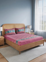 Embrace 100% Cotton King Bedsheet with 2 Pillow Covers | Pink & Blue Ethnic Print Bedsheet Set