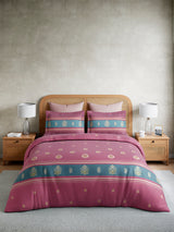 Embrace 100% Cotton King Bedsheet with 2 Pillow Covers | Pink & Blue Ethnic Print Bedsheet Set