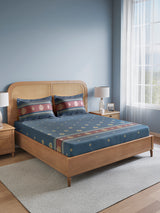 Embrace 100% Cotton King Bedsheet with 2 Pillow Covers | Navy Blue Ethnic Print Bedsheet Set