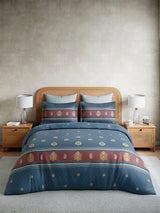 Embrace 100% Cotton King Bedsheet with 2 Pillow Covers | Navy Blue Ethnic Print Bedsheet Set