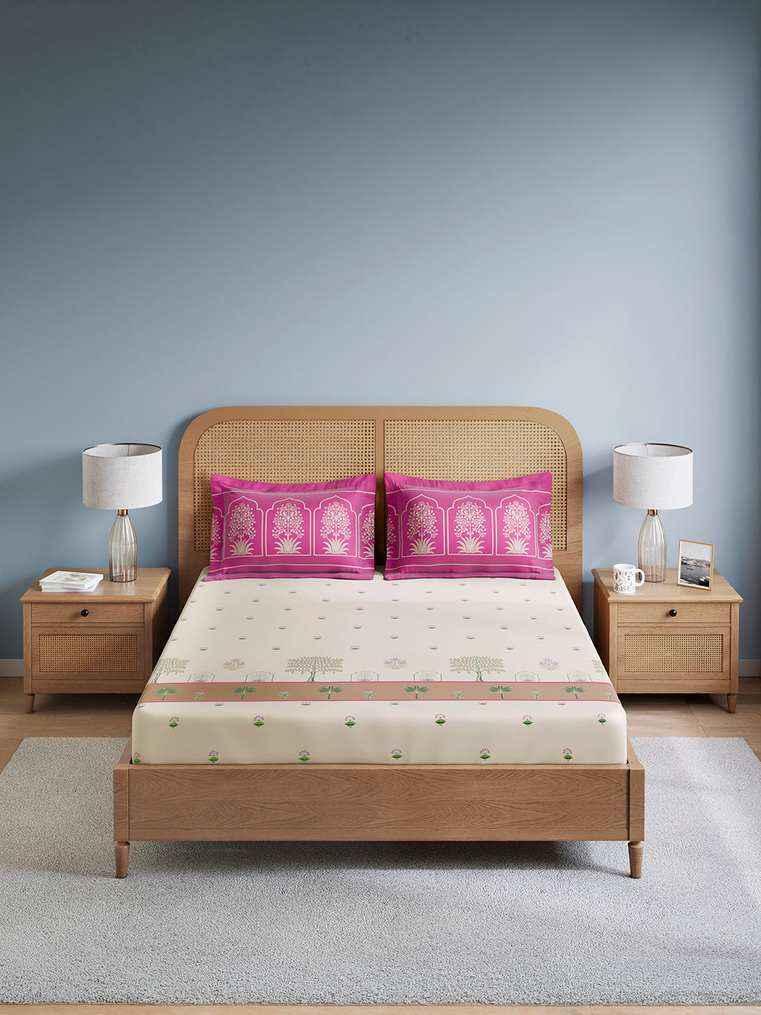 Embrace 100% Cotton King Bedsheet with 2 Pillow Covers | Pink & Beige Floral Bedsheet Set