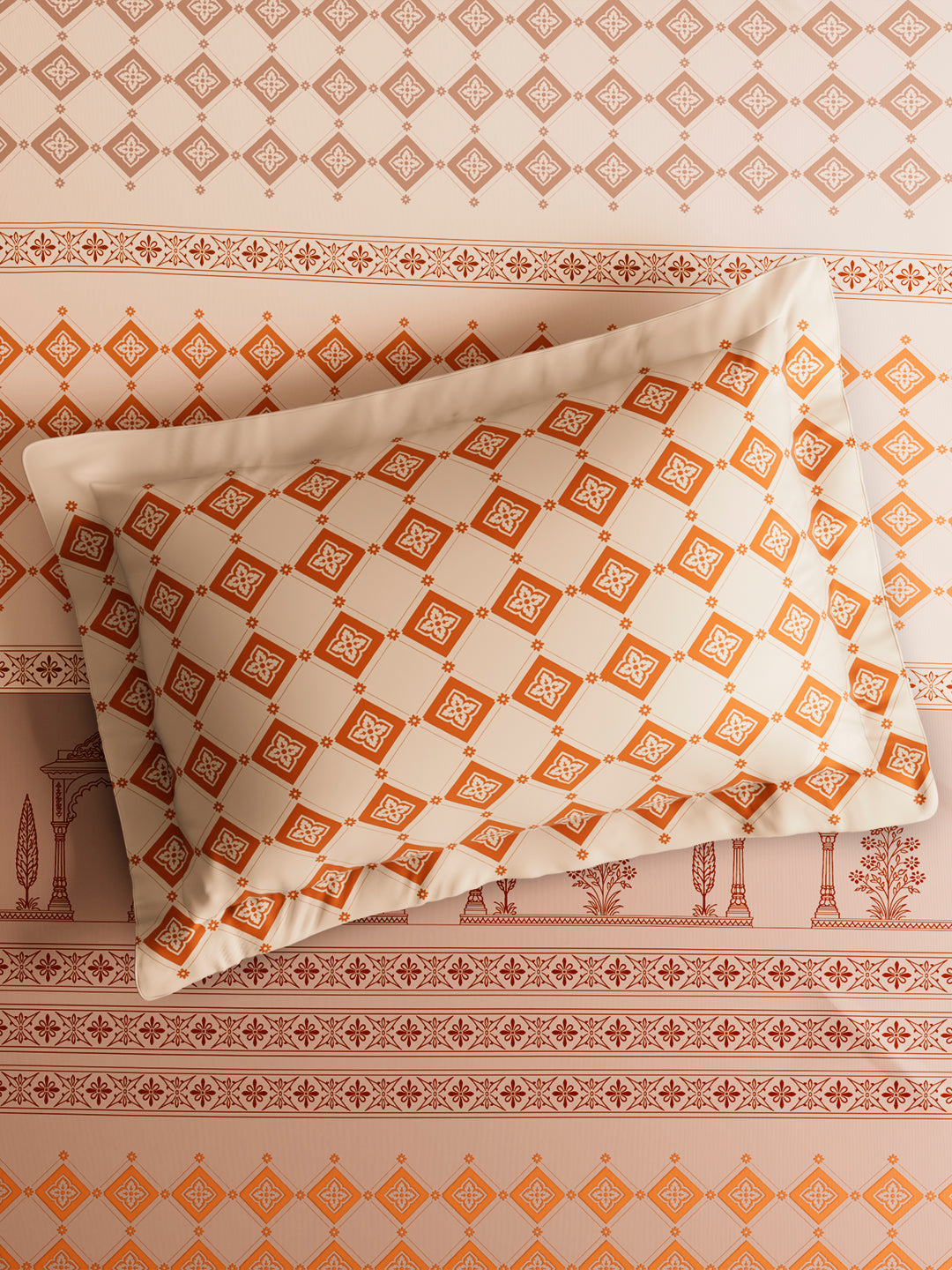 Embrace 100% Cotton King Bedsheet with 2 Pillow Covers | Cream Ethnic Print Bedsheet Set
