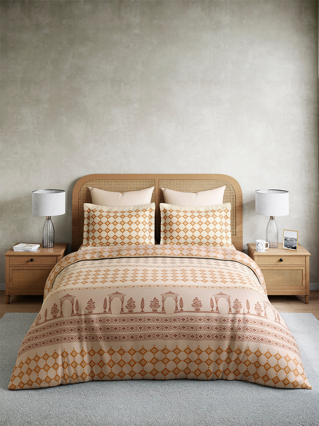 Embrace 100% Cotton King Bedsheet with 2 Pillow Covers | Cream Ethnic Print Bedsheet Set