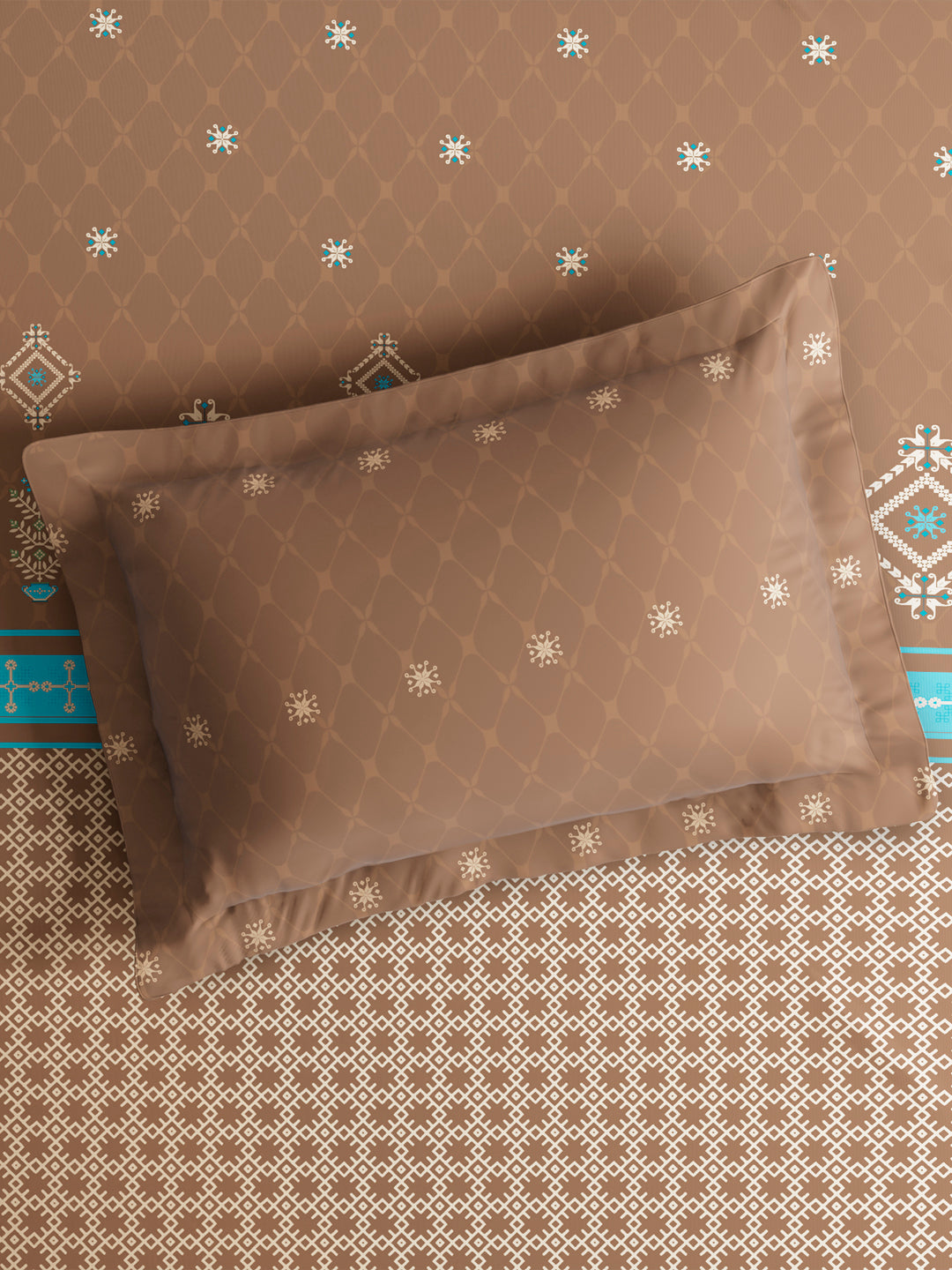 Embrace 100% Cotton King Bedsheet with 2 Pillow Covers | Brown Ethnic Print Bedsheet Set