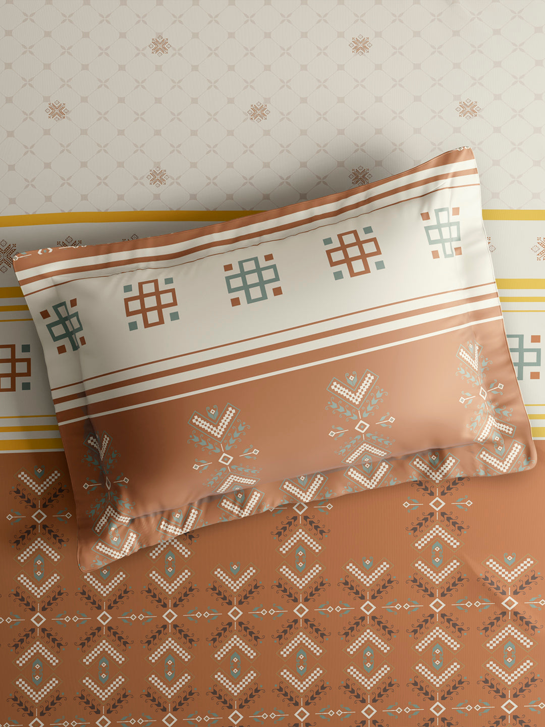 Embrace 100% Cotton King Bedsheet with 2 Pillow Covers | Brown Ethnic Print Bedsheet Set