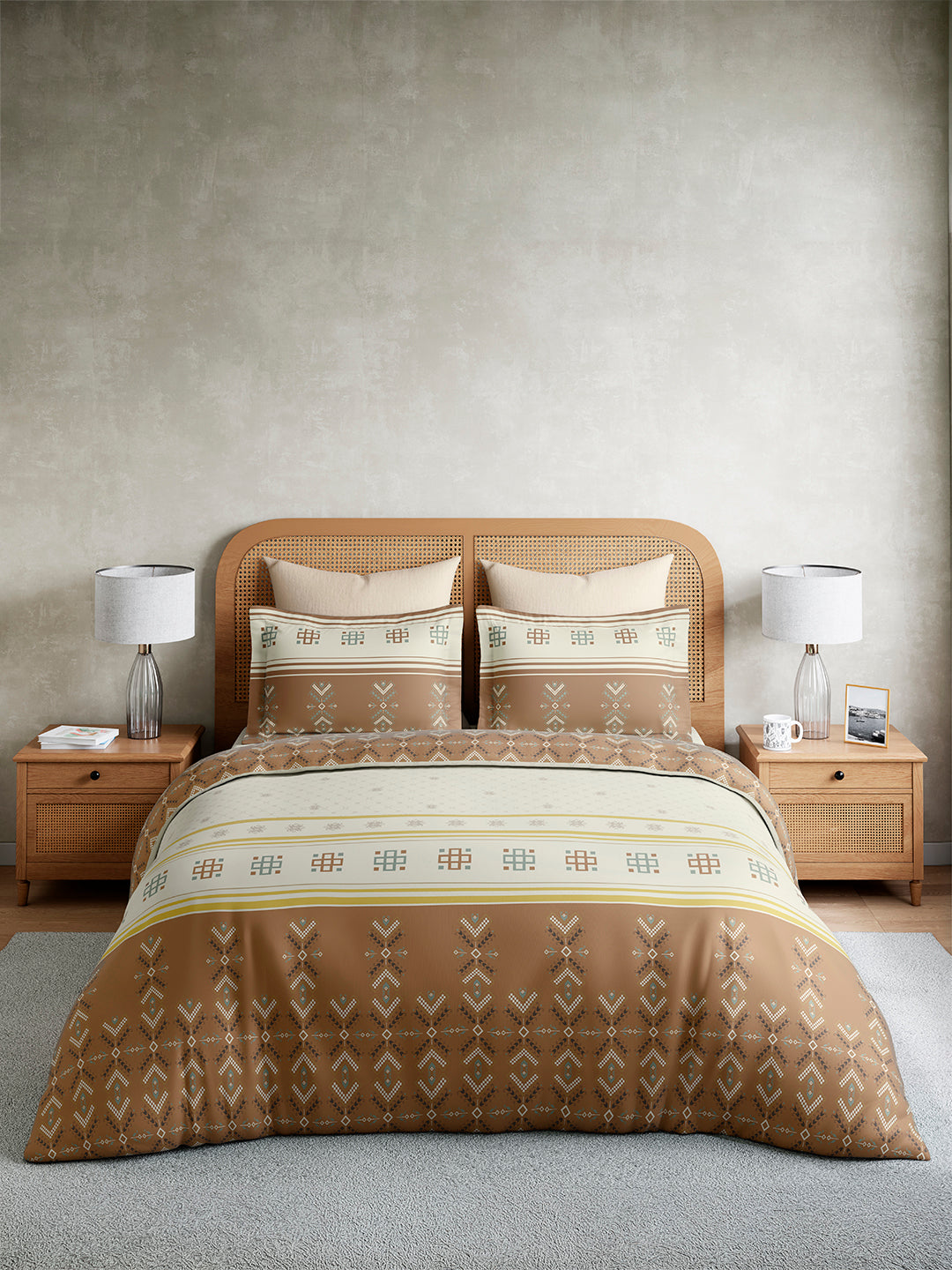 Embrace 100% Cotton King Bedsheet with 2 Pillow Covers | Brown Ethnic Print Bedsheet Set