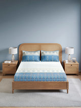 Embrace 100% Cotton King Bedsheet with 2 Pillow Covers | Blue Ethnic Print Bedsheet Set