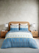 Embrace 100% Cotton King Bedsheet with 2 Pillow Covers | Blue Ethnic Print Bedsheet Set