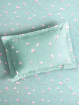 Cottage Garden 100% Cotton Single Bedsheet with 1 Pillow Cover | 300 TC Blue & Pink Floral Bedsheet Set